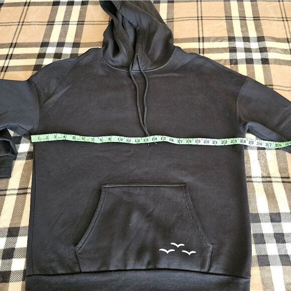 Black Pullover Sweater with Hood and Ribbed Cuffs - Picture 8 of 9